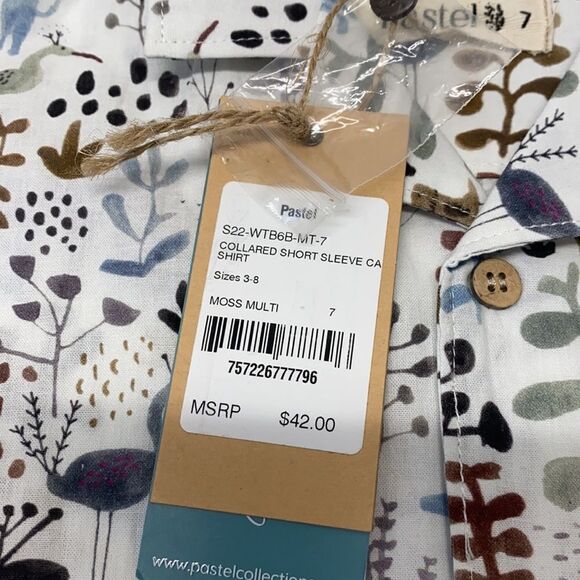 pastel 2 pc set short pant with raw edge cuff/collared CA shirt sz  7 kids New - Picture 5 of 14